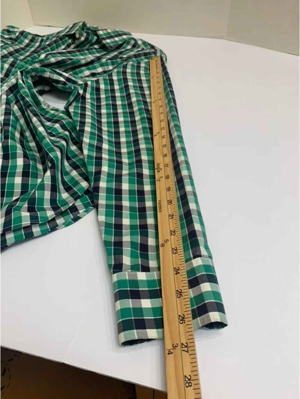 NWOT Banana Republic Mens XL 17-17 1/2 35-36 No Iron Slim Fit Shirt Green Check